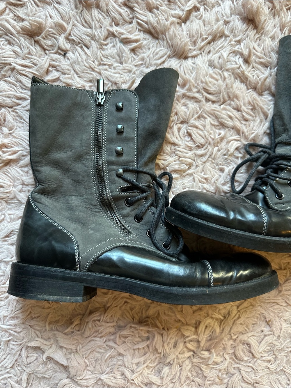 Vintage Gray and Black Lace-Up Combat Boots